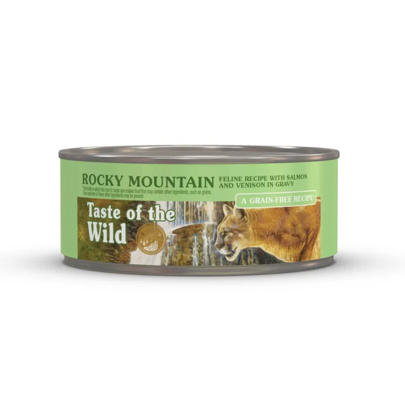 Lata de Taste of the Wild Rocky Mountain salmón y venado en salsa para gato 5.5 oz